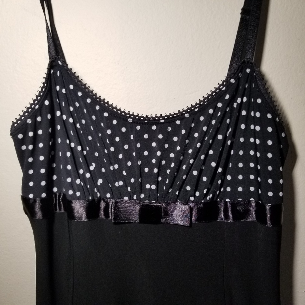 Black Estam Dress Large White Dots Bow Tulle Hem
